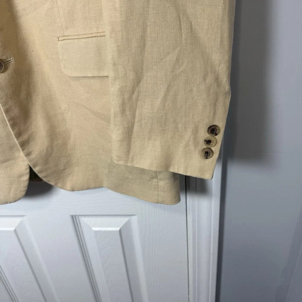 Alan Flusser Men's 100% Linen Two Button Dress Blazer Jacket Beige 44R